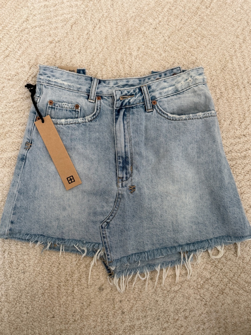 Ksubi Light Blue Distressed Denim Mini Skirt
